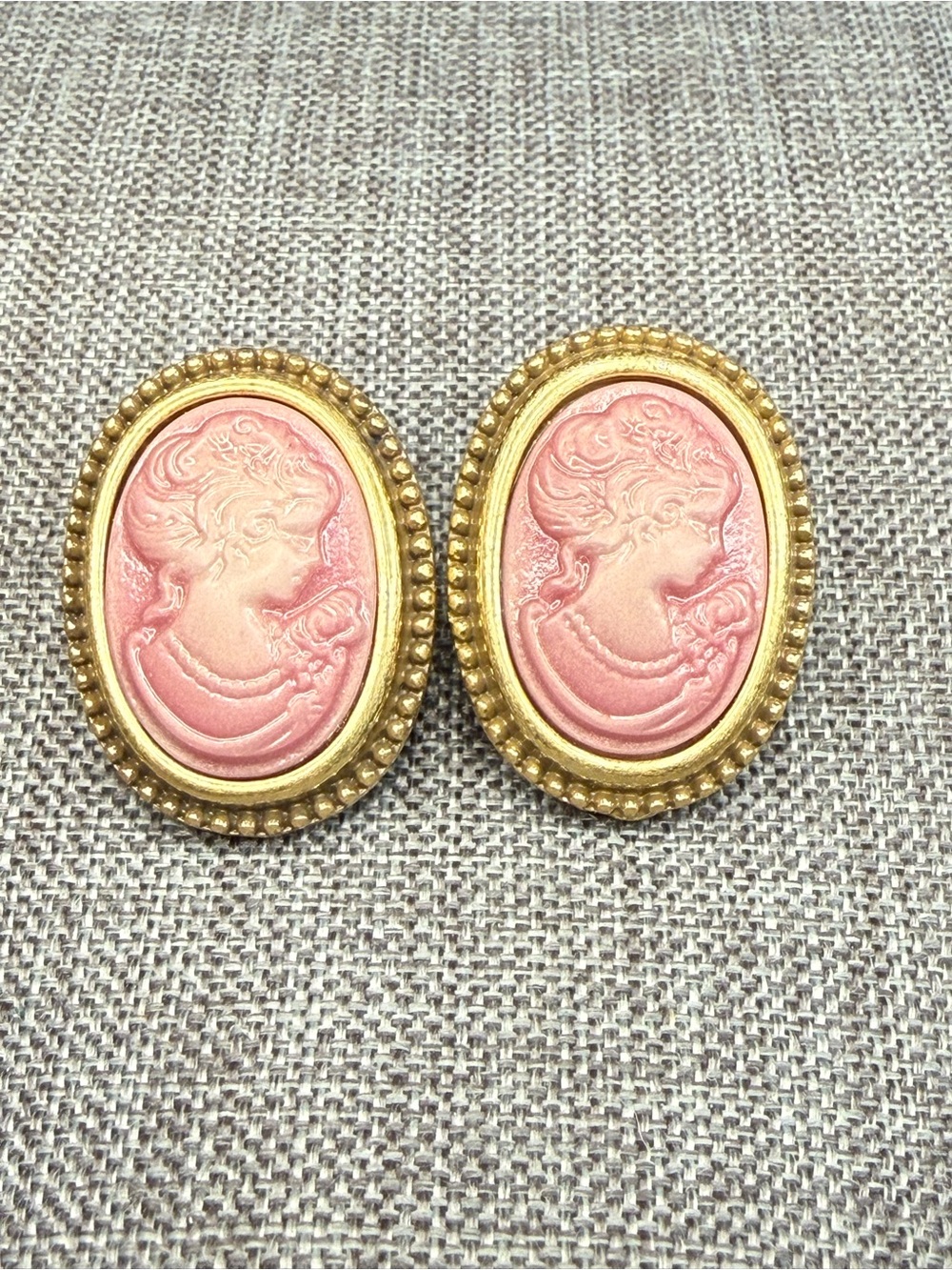 Vintage Monet Pink Cameo Earrings